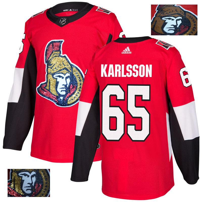 Men Ottawa Senators 65 Karlsson Red Gold embroidery Adidas NHL Jerseys